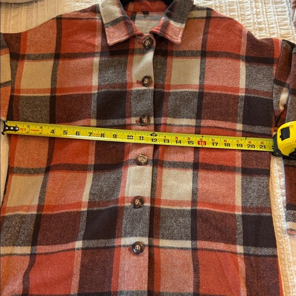 Medium Weight Flannel Plaid Shacket in Orange, Tan Brown - Picture 5 of 9